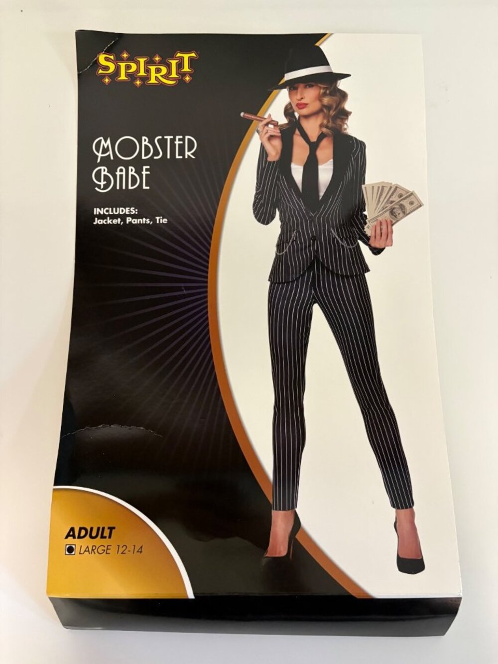 Mobster Babe Womens Pinstripe Halloween Costume Adult Large Jacket Pants Bowtie